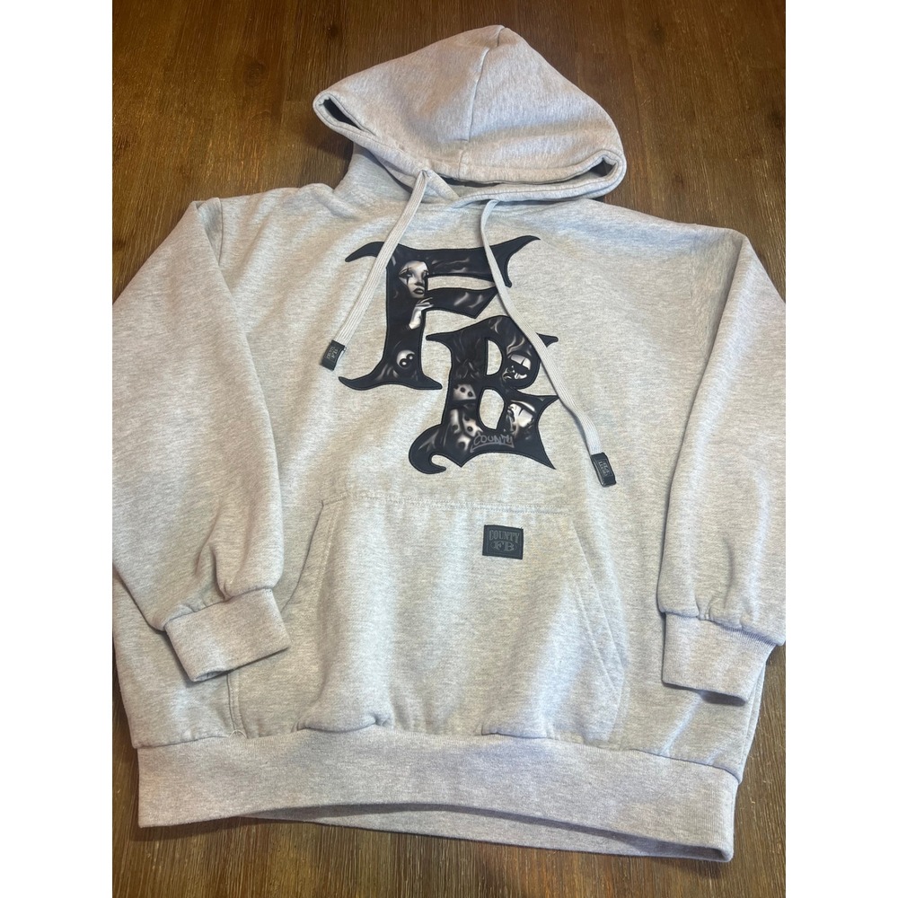 County FB Grey Heather Graphic Hoodie Mens Medium OG Style Sweatshirt